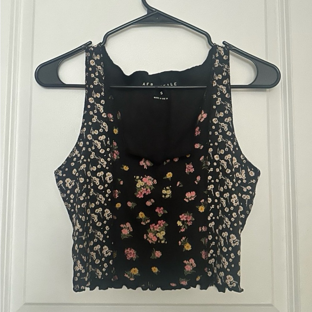 Aeropostale Black Floral Tank Top